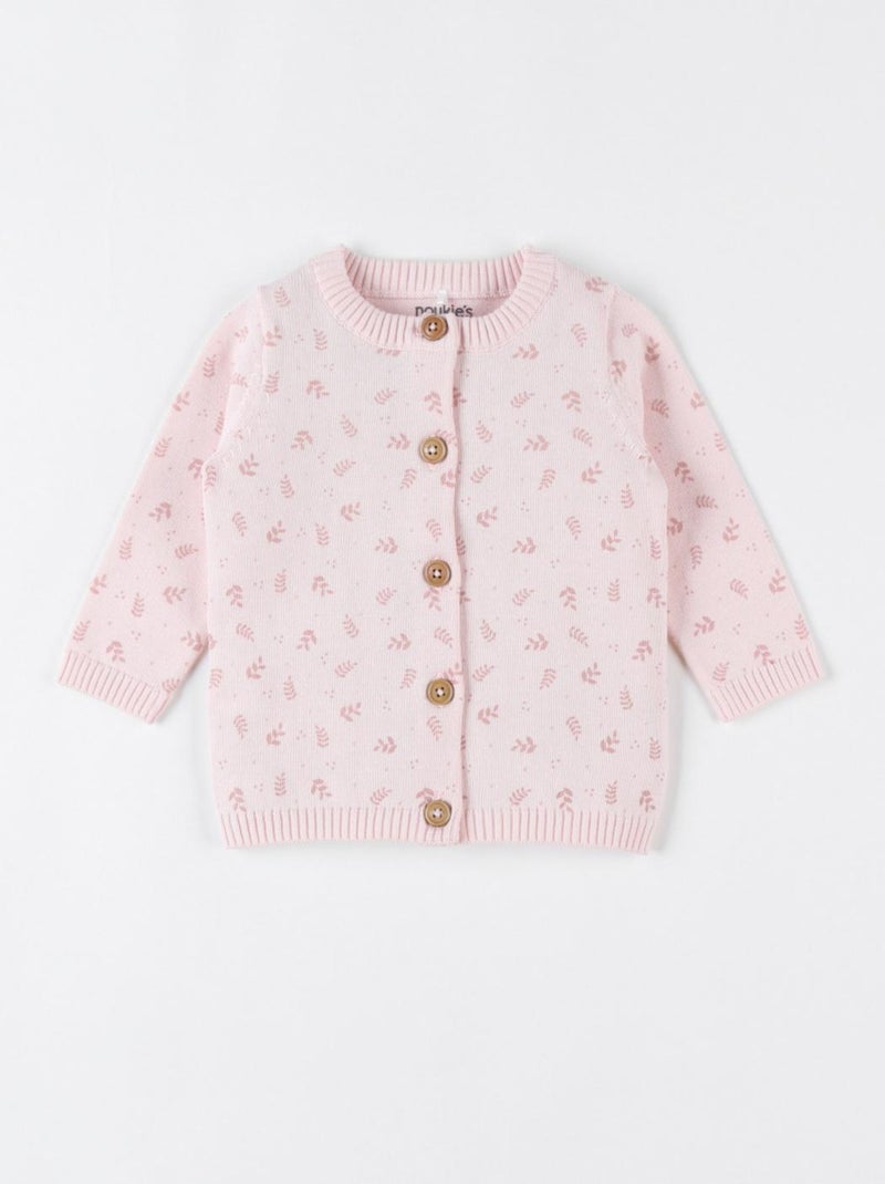 Cardigan imprimé végétal en tricot bio fin, clair Noukie's Rose - Kiabi
