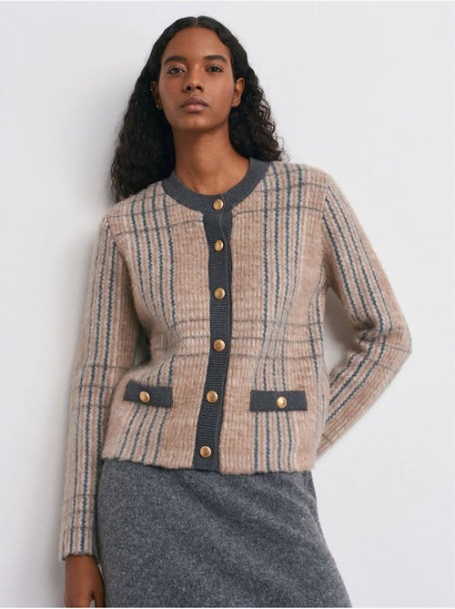 Cardigan jacquard à carreaux et col rond dilvin - Kiabi Cardigan jacquard à carreaux et col rond dilvin - Kiabi