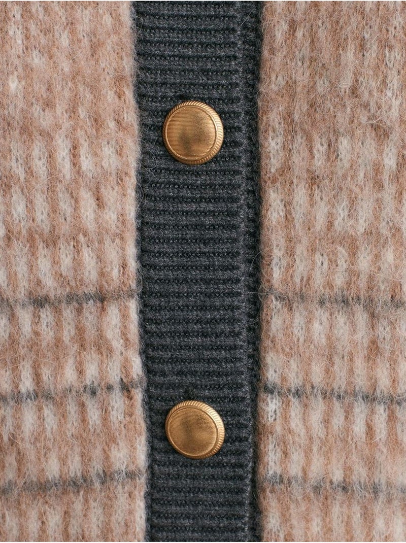 Cardigan jacquard à carreaux et col rond dilvin Multicolore - Kiabi