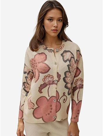Cardigan jacquard à fleurs