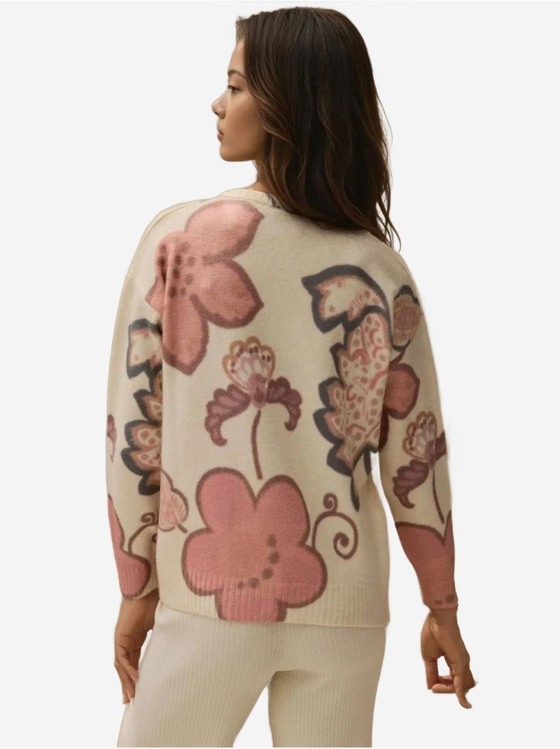 Cardigan jacquard à fleurs Ivoire - Kiabi