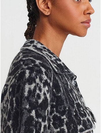 Cardigan jacquard léopard boutonné dilvin