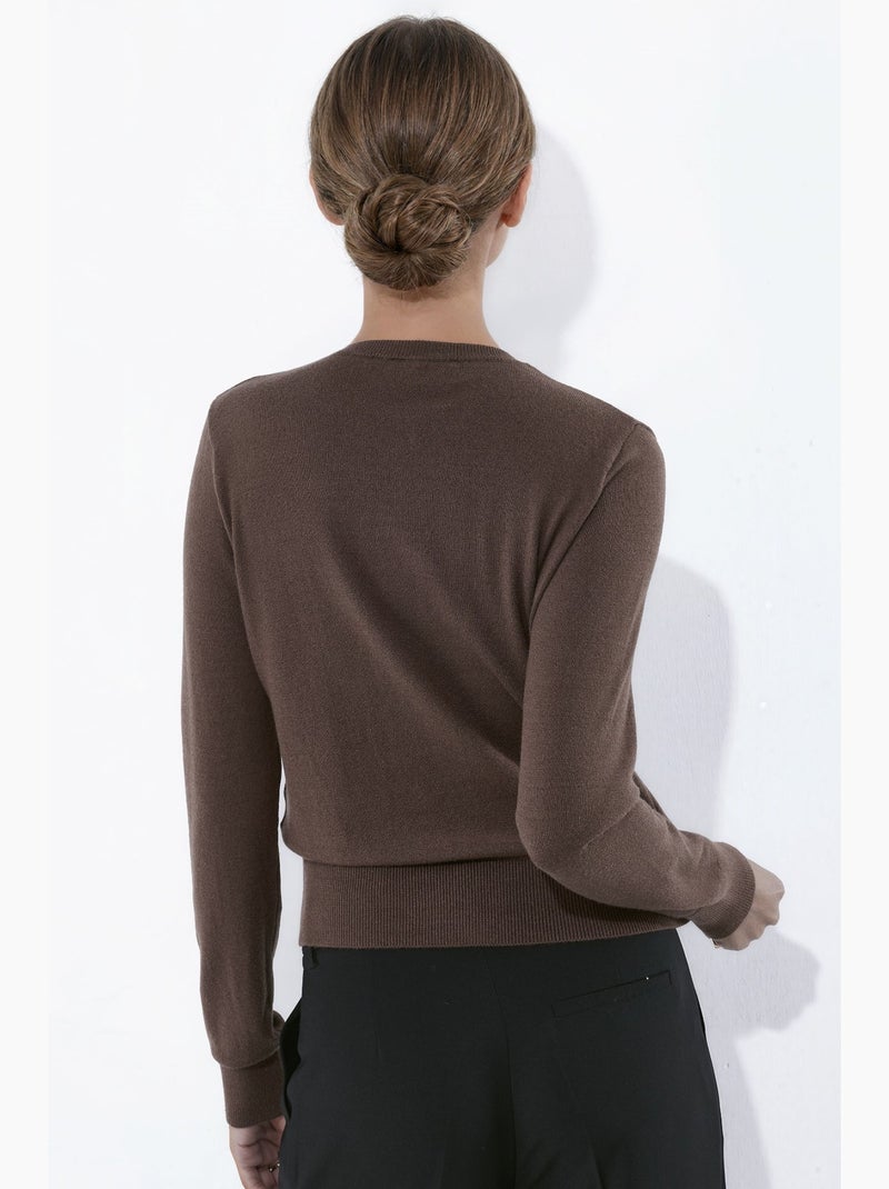 Cardigan léger en maille à col rond hiccup Marron chocolat - Kiabi