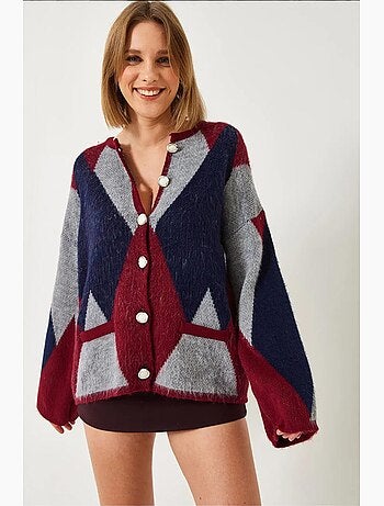 Cardigan long boutonné à motifs géométriques lucci