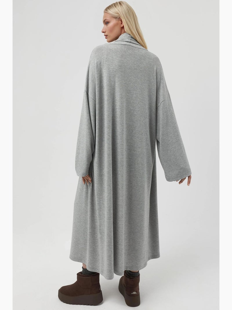 Cardigan long en maille à col châle ouvert sur le devant, coupe décontractée busem Gris - Kiabi