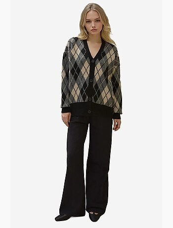 Cardigan long en maille géométrique à col en v et boutons hiccup