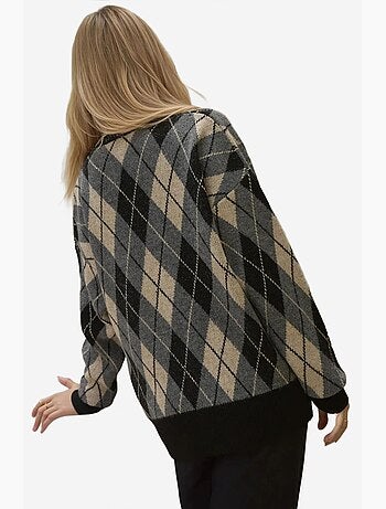 Cardigan long en maille géométrique à col en v et boutons hiccup