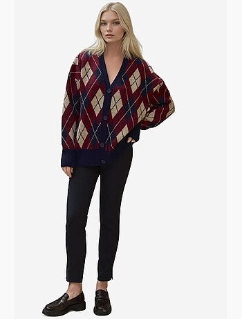 Cardigan long en maille géométrique à col en v et boutons hiccup
