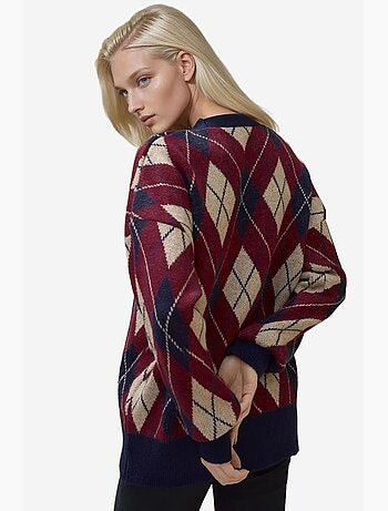Cardigan long en maille géométrique à col en v et boutons hiccup