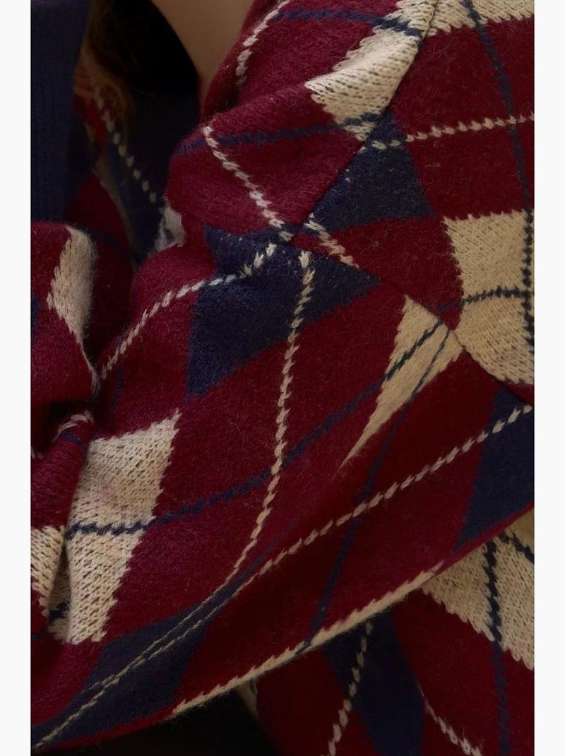 Cardigan long en maille géométrique à col en v et boutons hiccup Rouge bordeaux - Kiabi