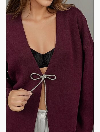 Cardigan long en tricot texturé à col en v avec fermeture à nouer hiccup