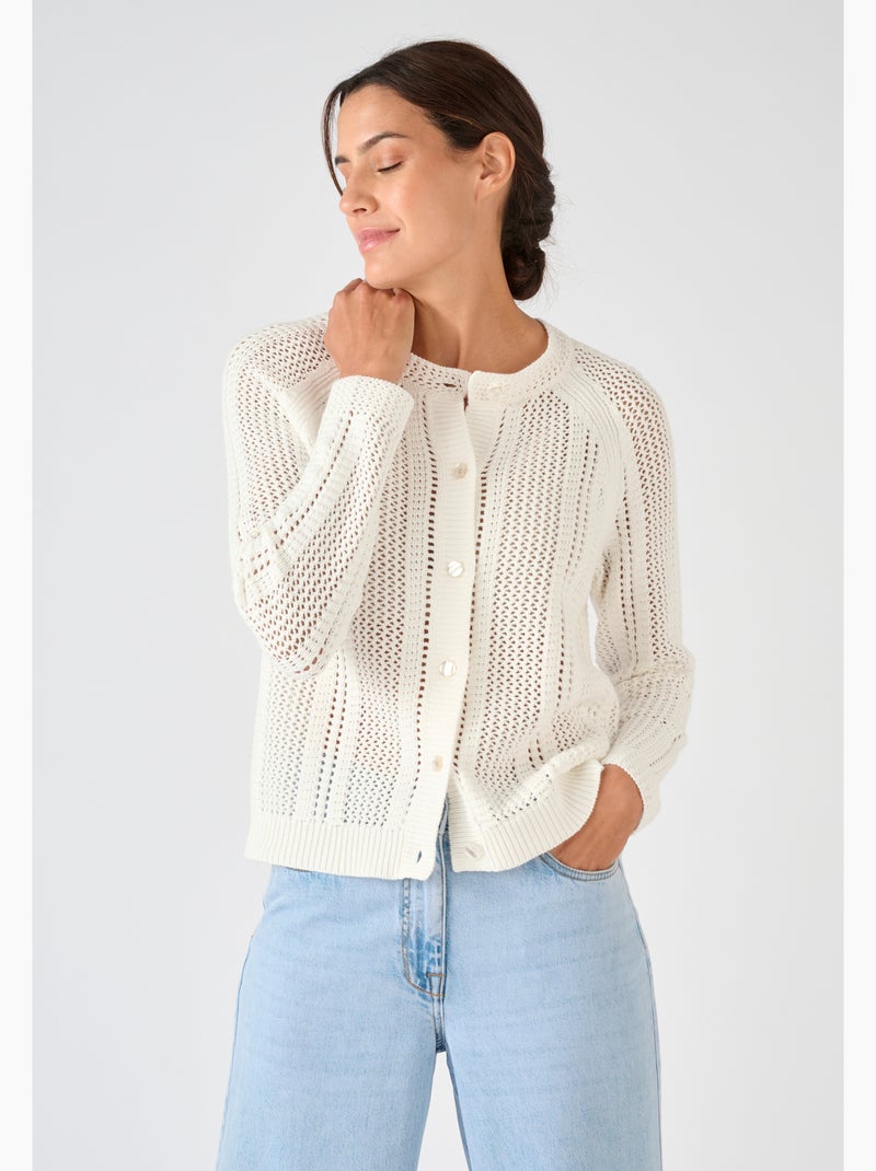 Cardigan maille ajourée - Damart Blanc - Kiabi