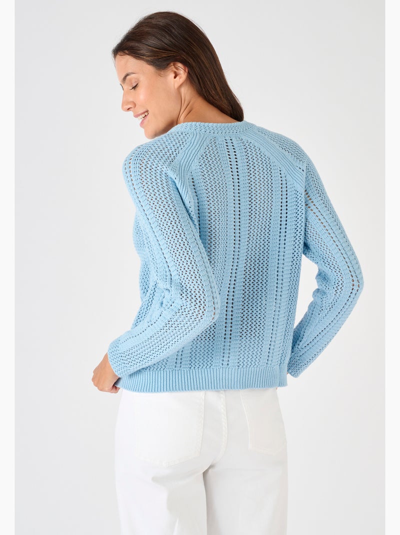 Cardigan maille ajourée - Damart Bleu - Kiabi