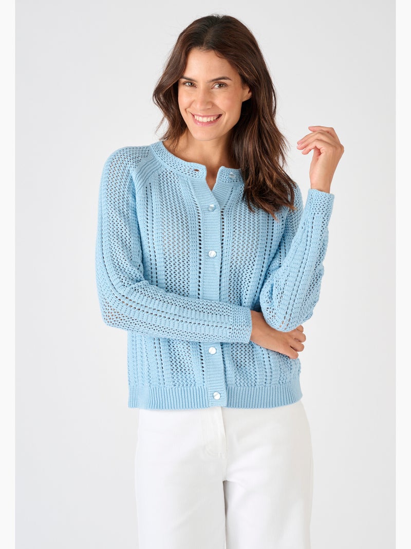 Cardigan maille ajourée - Damart Bleu - Kiabi