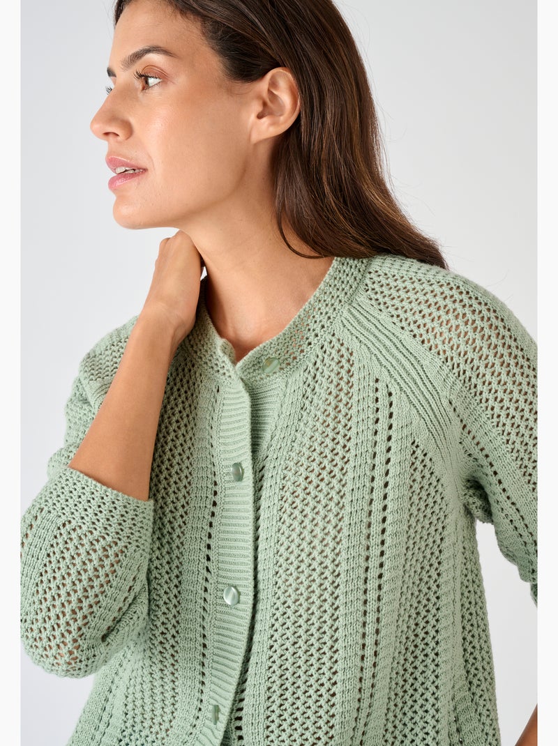 Cardigan maille ajourée - Damart Vert - Kiabi