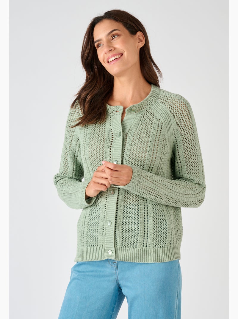 Cardigan maille ajourée - Damart Vert - Kiabi