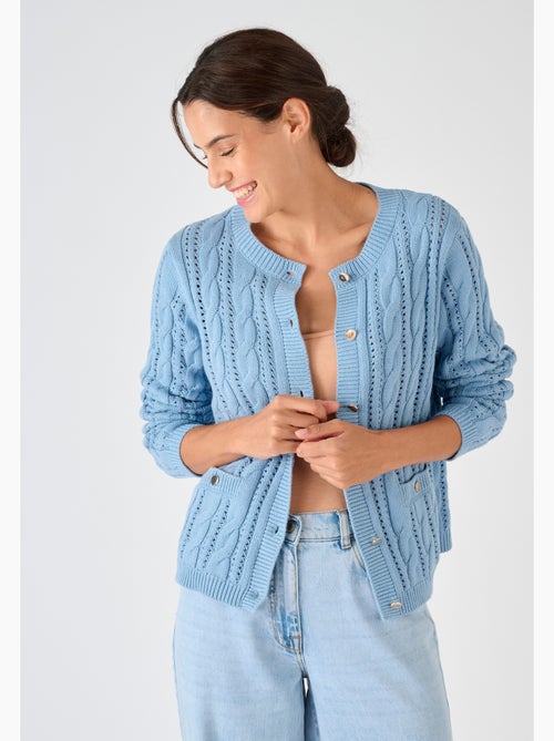 Cardigan maille ajourée et torsades - Damart - Kiabi