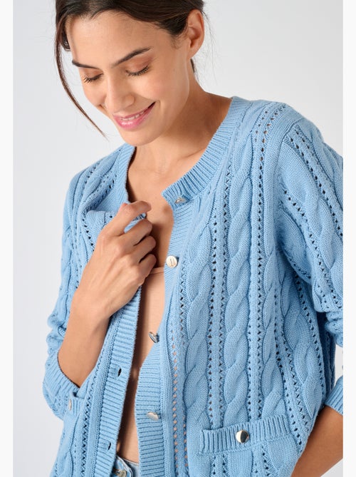 Cardigan maille ajourée et torsades - Damart - Kiabi