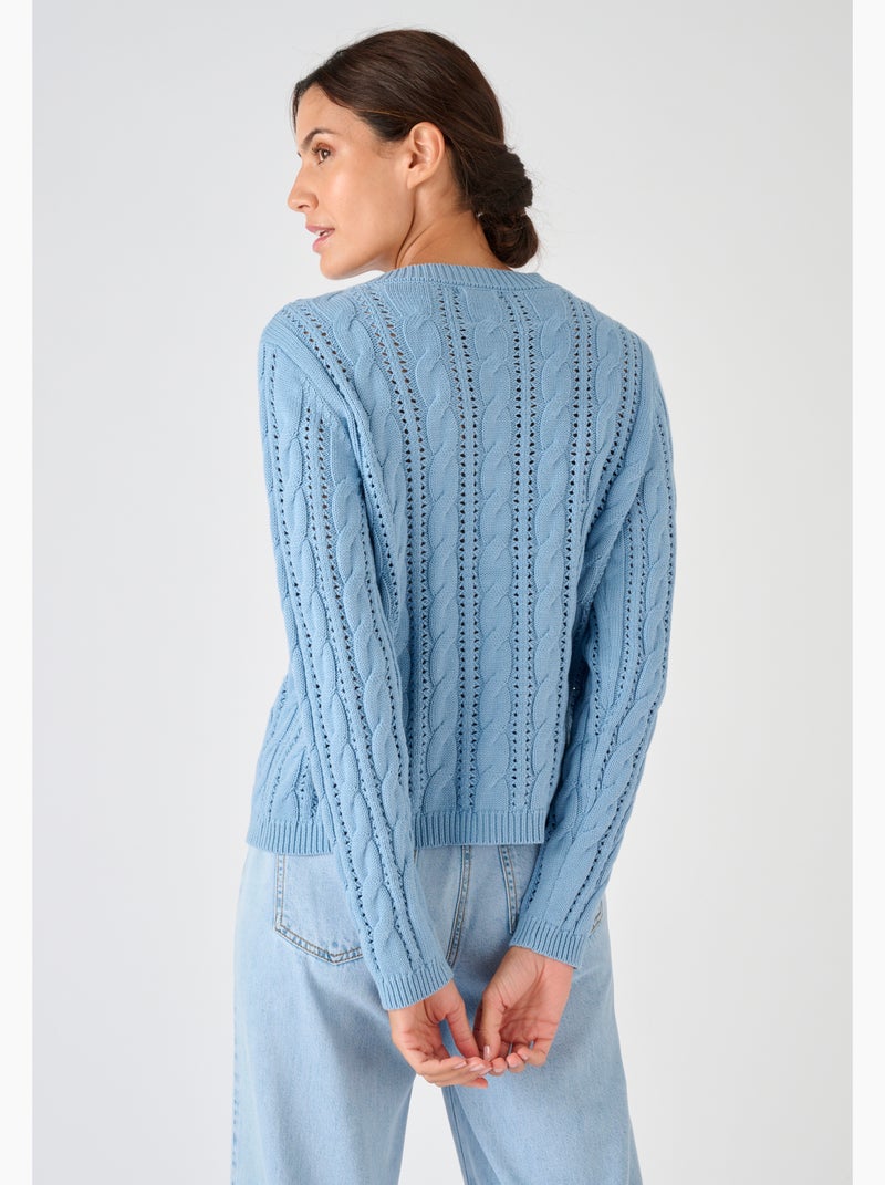 Cardigan maille ajourée et torsades - Damart Bleu - Kiabi