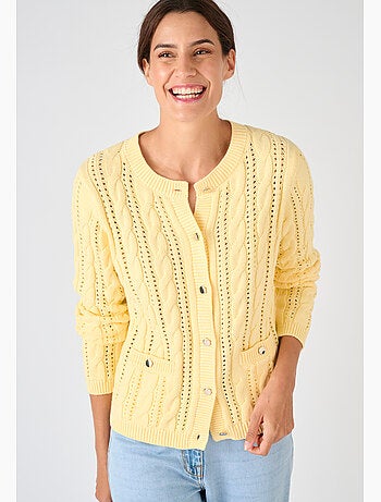 Cardigan maille ajourée et torsades - Damart