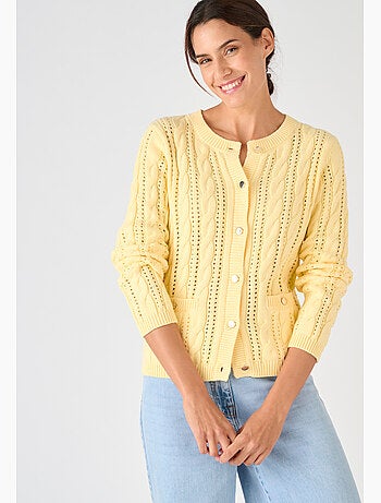 Cardigan maille ajourée et torsades - Damart