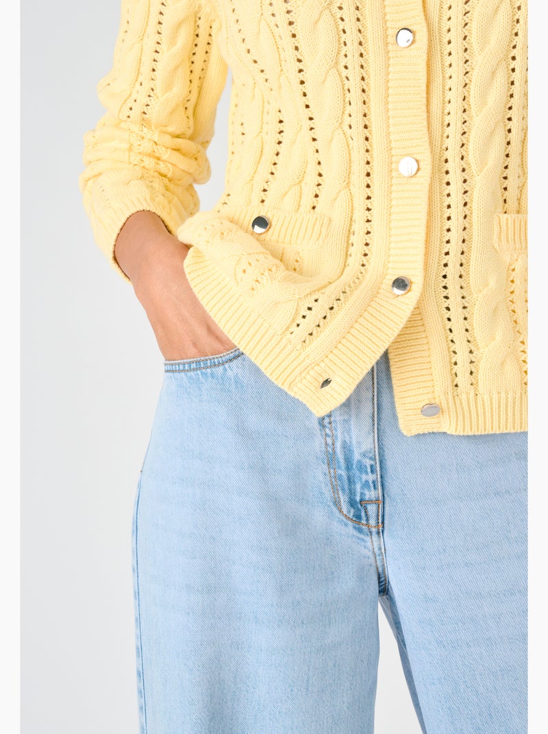 Cardigan maille ajourée et torsades - Damart Jaune - Kiabi