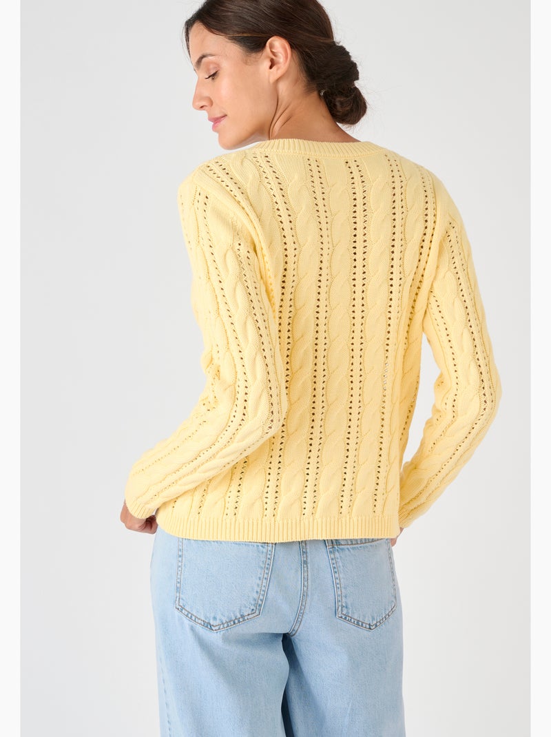 Cardigan maille ajourée et torsades - Damart Jaune - Kiabi