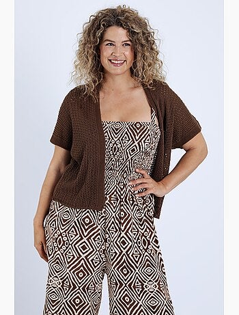 Cardigan maille ajourée uni PAPRIKA