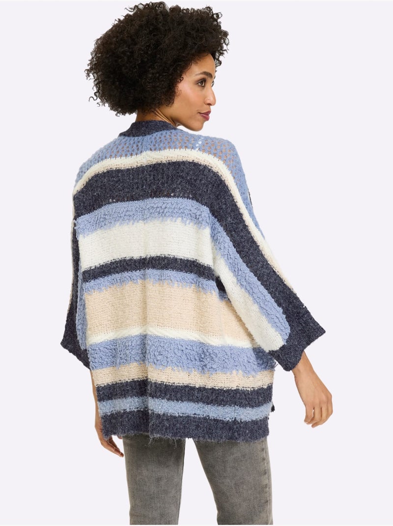 Cardigan Maille Bien-être Très Douce - Taille Standard - Helline Ecru/Marine - Kiabi