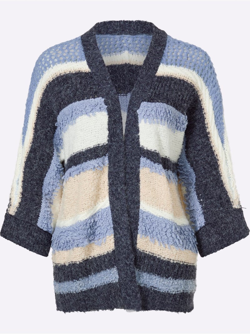 Cardigan Maille Bien-être Très Douce - Taille Standard - Helline Ecru/Marine - Kiabi