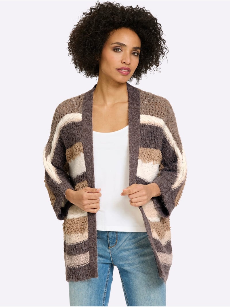 Cardigan maille bien-être très douce - taille standard - helline Noir Ecru Gris - Kiabi