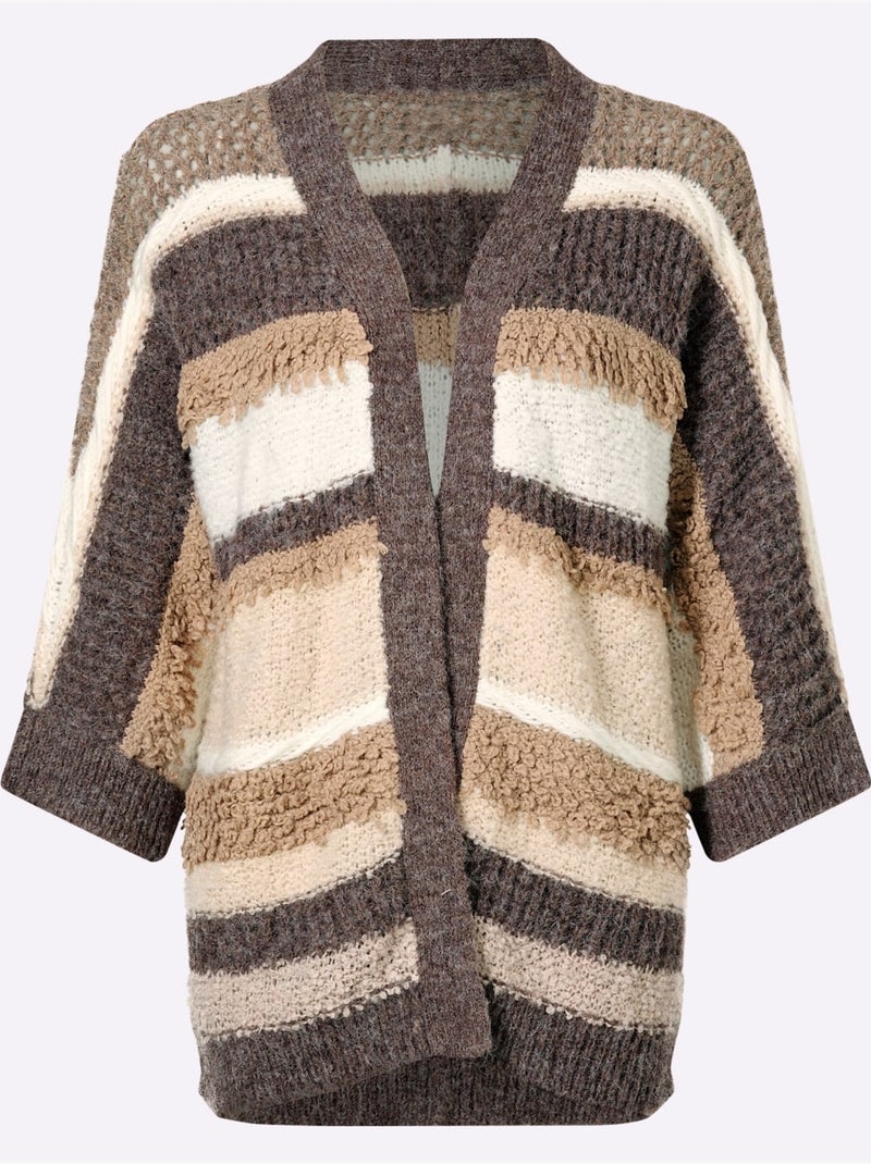 Cardigan maille bien-être très douce - taille standard - helline Noir Ecru Gris - Kiabi