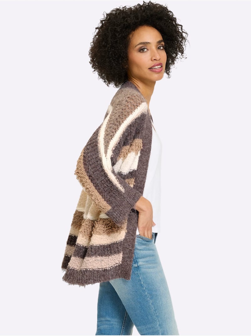 Cardigan maille bien-être très douce - taille standard - helline Noir Ecru Gris - Kiabi