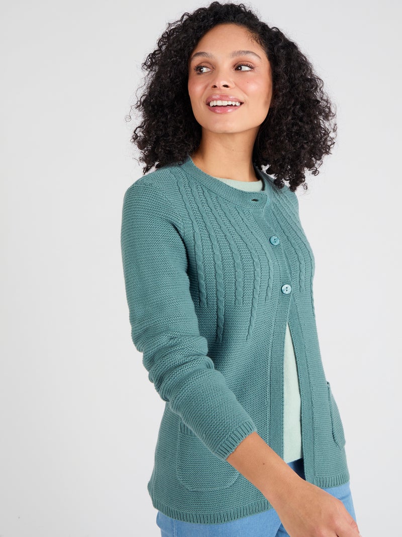 Cardigan maille fantaisie manches longues - Damart Bleu - Kiabi
