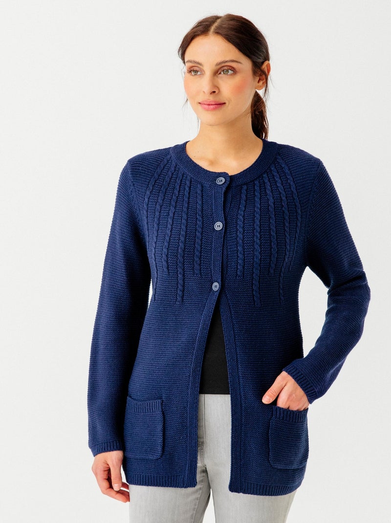 Cardigan maille fantaisie manches longues - Damart Bleu marine - Kiabi