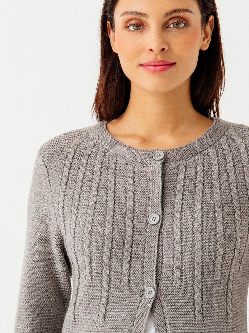 Cardigan maille fantaisie manches longues - Damart Gris chiné - Kiabi