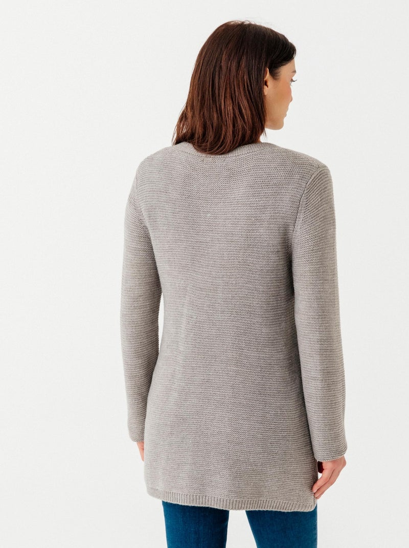 Cardigan maille fantaisie manches longues - Damart Gris chiné - Kiabi