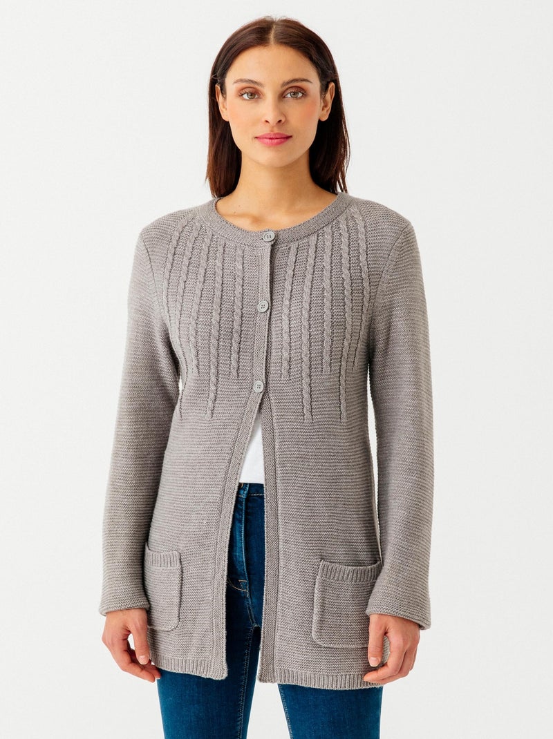 Cardigan maille fantaisie manches longues - Damart Gris chiné - Kiabi