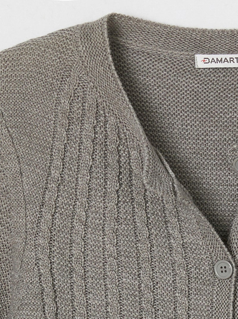 Cardigan maille fantaisie manches longues - Damart Gris chiné - Kiabi