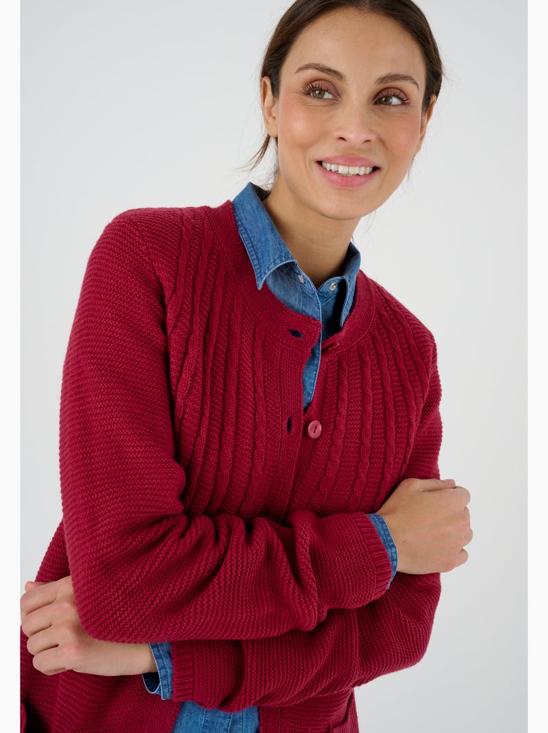 Cardigan maille fantaisie manches longues - Damart Rouge - Kiabi