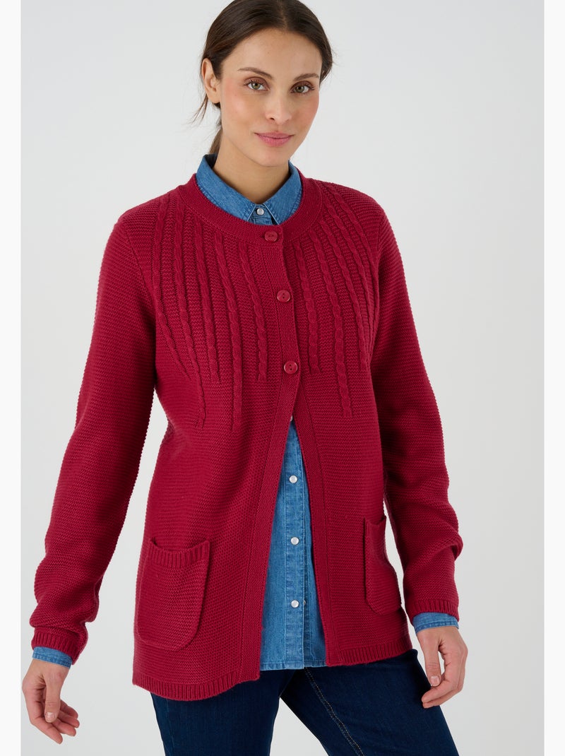 Cardigan maille fantaisie manches longues - Damart Rouge - Kiabi