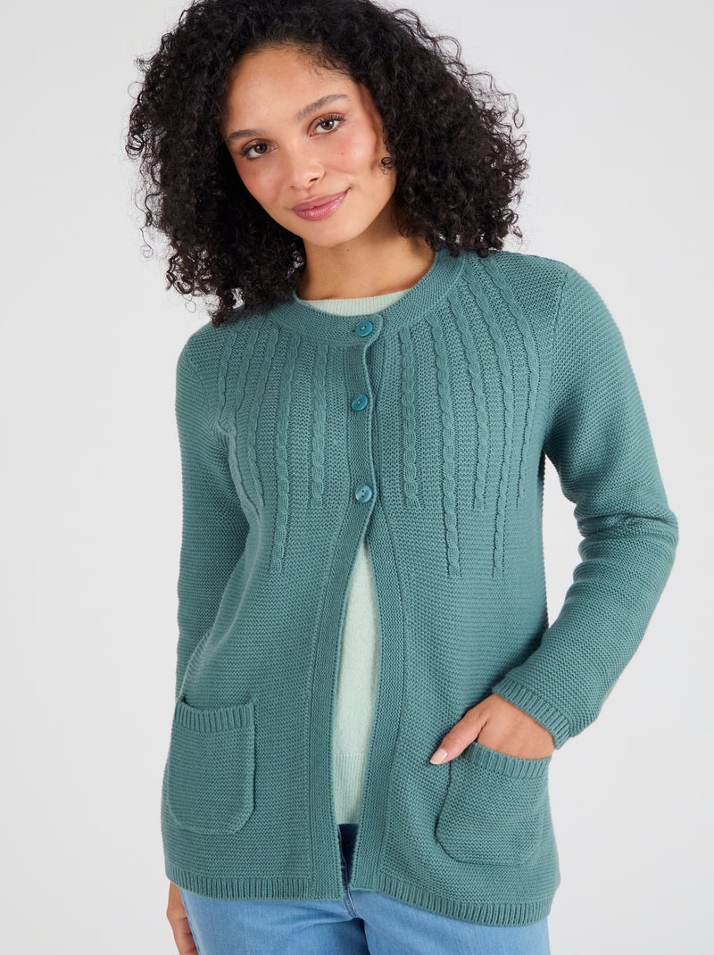 Cardigan maille fantaisie manches longues - Damart Vert - Kiabi