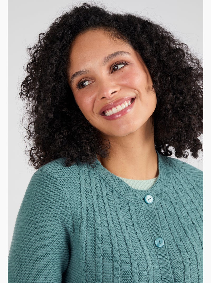 Cardigan maille fantaisie manches longues - Damart Vert - Kiabi