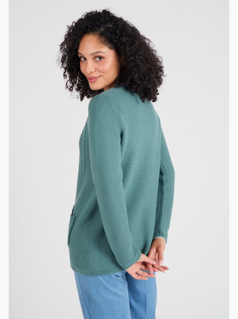 Cardigan maille fantaisie manches longues - Damart Vert - Kiabi