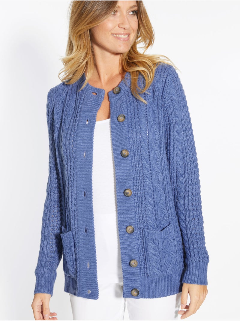Cardigan maille torsadée - DAXON Bleu jean - Kiabi