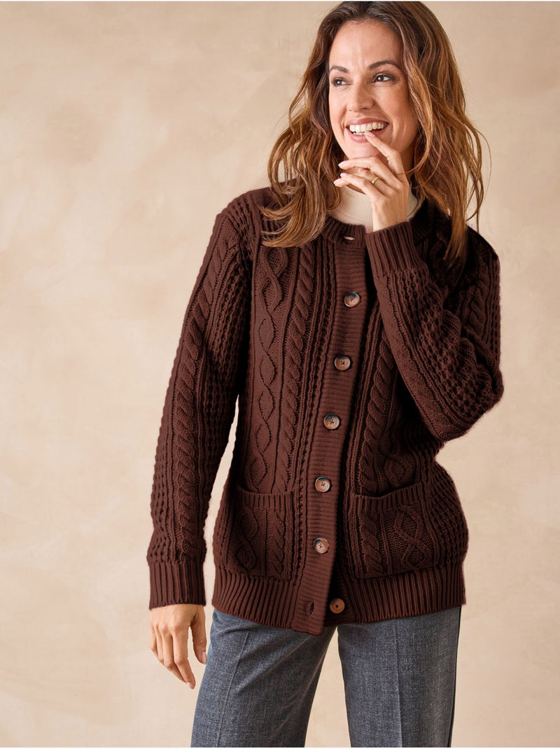 Cardigan maille torsadée - DAXON Marron chocolat - Kiabi