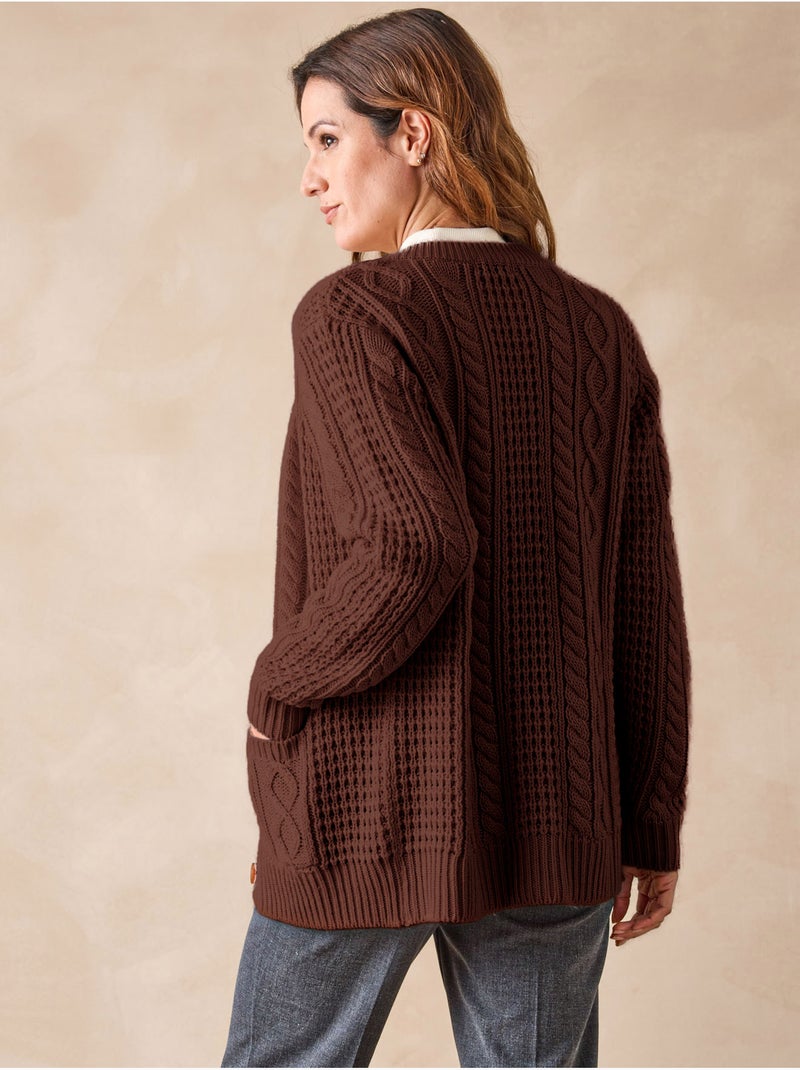 Cardigan maille torsadée - DAXON Marron chocolat - Kiabi