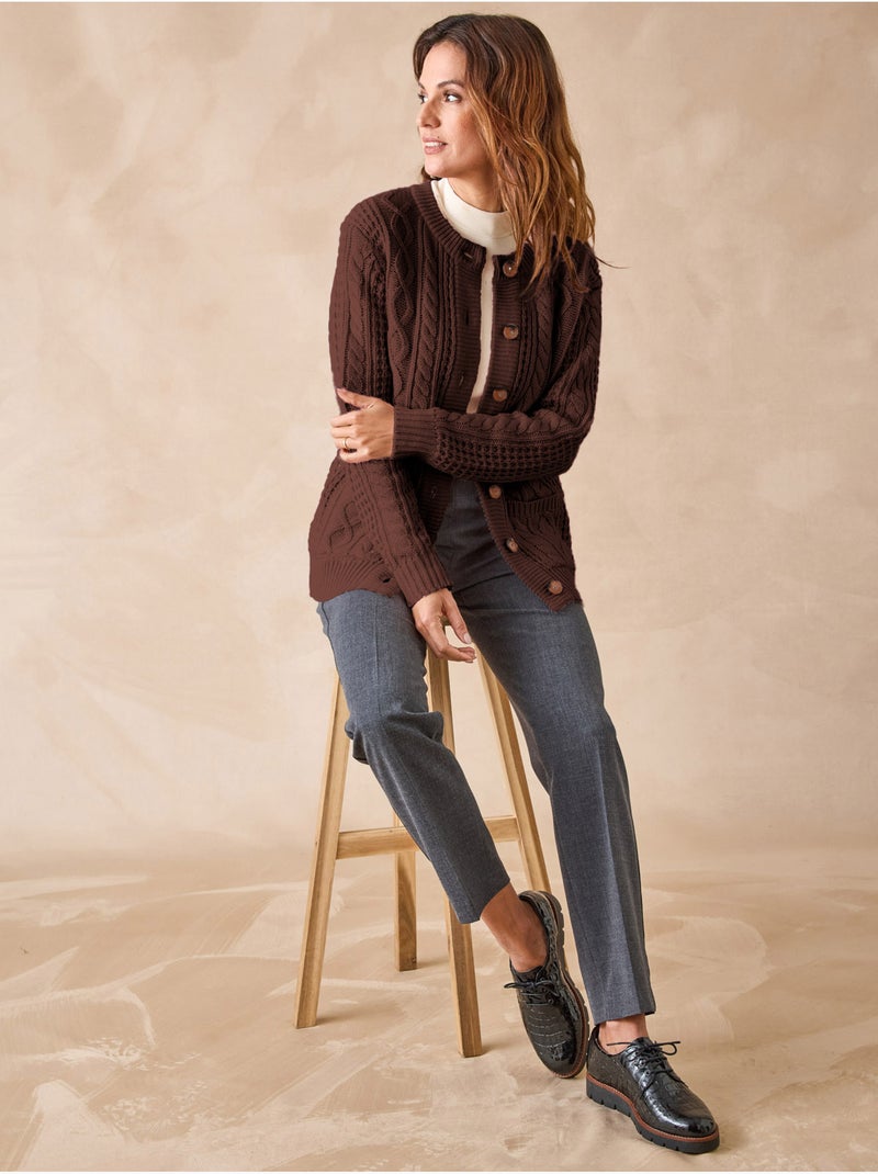Cardigan maille torsadée - DAXON Marron chocolat - Kiabi