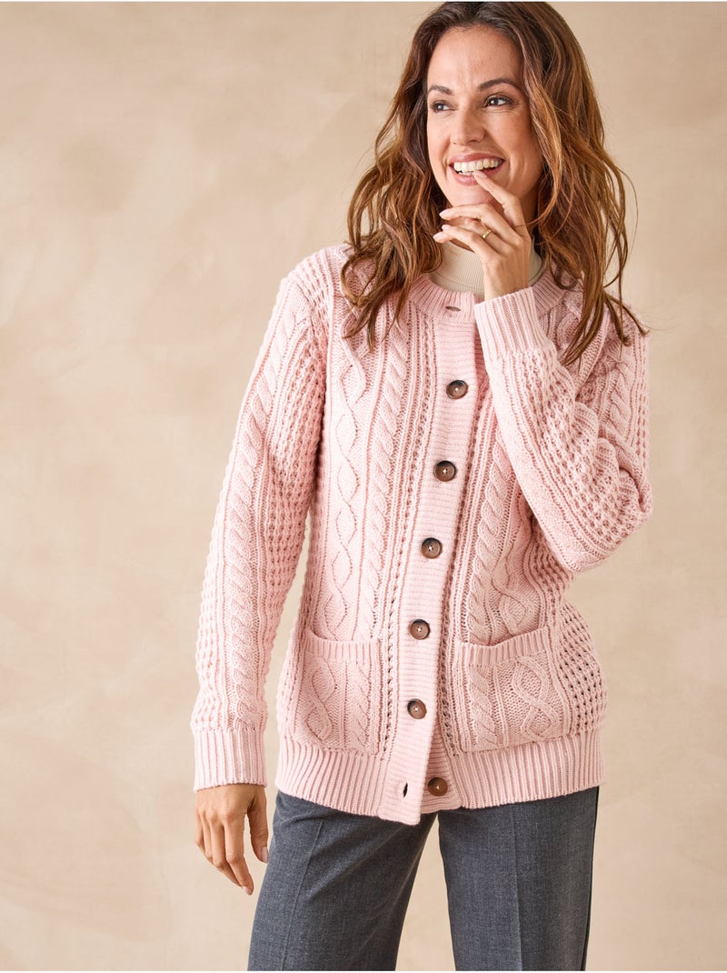 Cardigan maille torsadée - DAXON Rose clair - Kiabi
