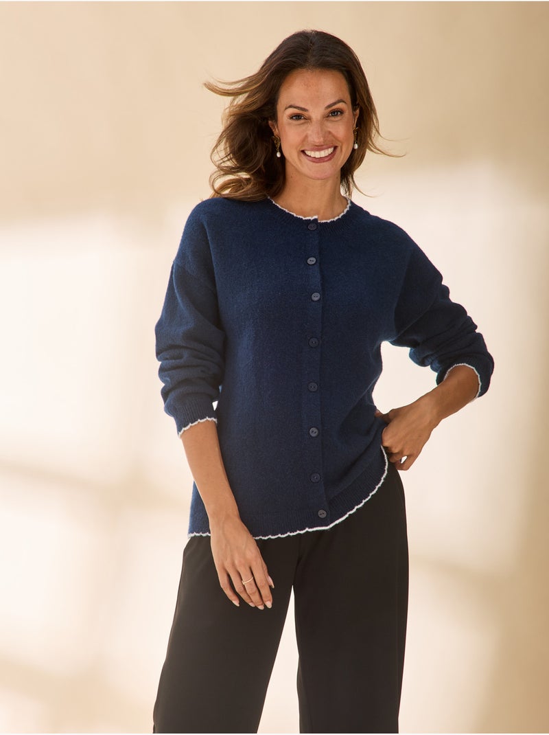 Cardigan manches longues maille laineuse - daxon Bleu marine - Kiabi